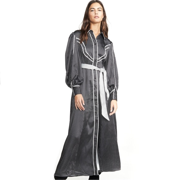 NEW C/MEO COLLECTIVE BLACK POLKA DOT MAXI DRESS - Picture 1 of 10